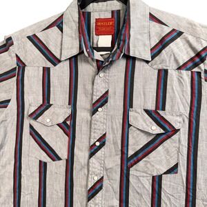 Vintage Western Pearl Snap Shirt XL Grey Striped Cowboy Rodeo Rockabilly